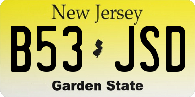 NJ license plate B53JSD