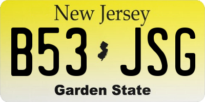 NJ license plate B53JSG
