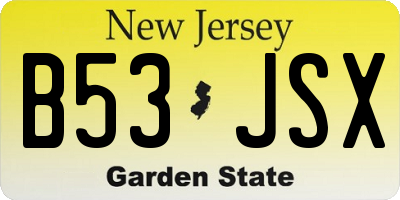 NJ license plate B53JSX