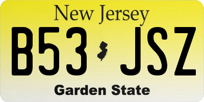 NJ license plate B53JSZ