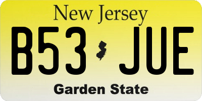 NJ license plate B53JUE