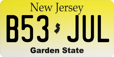 NJ license plate B53JUL