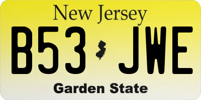 NJ license plate B53JWE