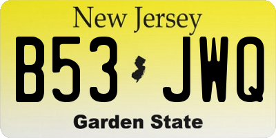NJ license plate B53JWQ