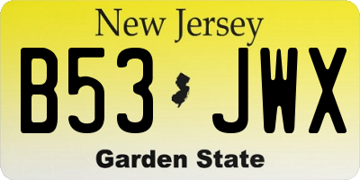 NJ license plate B53JWX