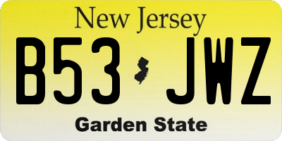NJ license plate B53JWZ