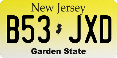 NJ license plate B53JXD