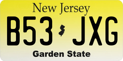 NJ license plate B53JXG