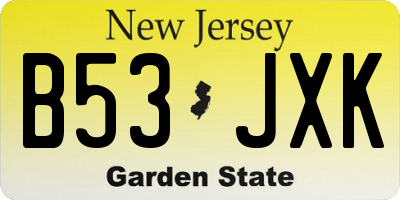 NJ license plate B53JXK