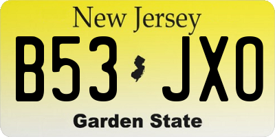 NJ license plate B53JXO