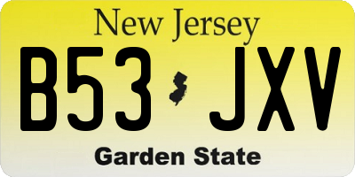NJ license plate B53JXV