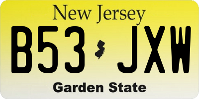 NJ license plate B53JXW