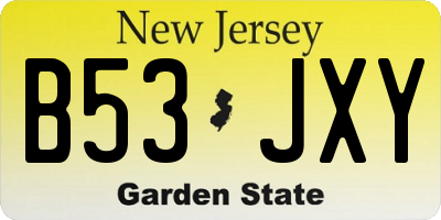 NJ license plate B53JXY