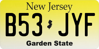NJ license plate B53JYF