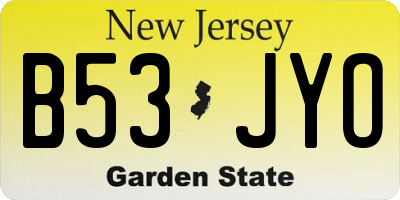 NJ license plate B53JYO