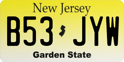 NJ license plate B53JYW