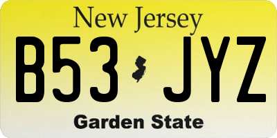 NJ license plate B53JYZ