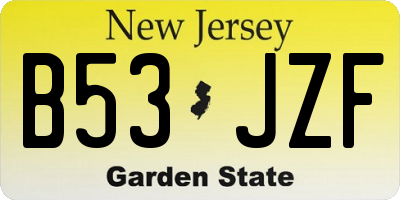 NJ license plate B53JZF