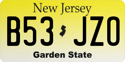 NJ license plate B53JZO