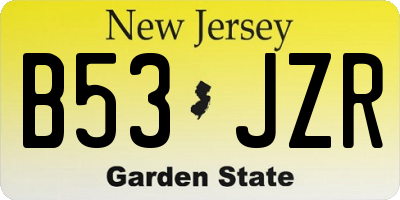 NJ license plate B53JZR