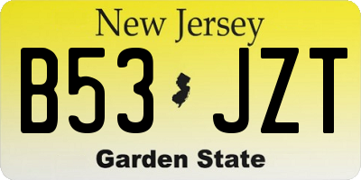 NJ license plate B53JZT