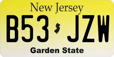 NJ license plate B53JZW