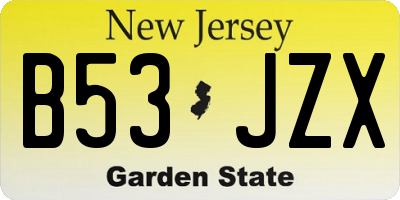 NJ license plate B53JZX
