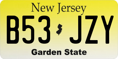 NJ license plate B53JZY