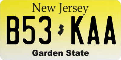 NJ license plate B53KAA
