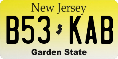 NJ license plate B53KAB