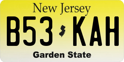 NJ license plate B53KAH