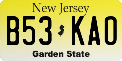 NJ license plate B53KAO