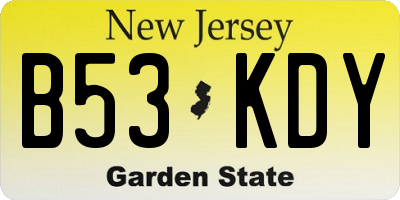 NJ license plate B53KDY