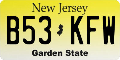 NJ license plate B53KFW