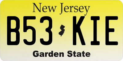 NJ license plate B53KIE
