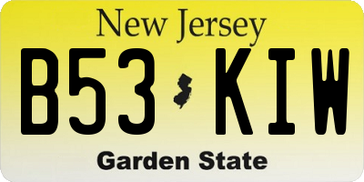 NJ license plate B53KIW