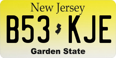 NJ license plate B53KJE