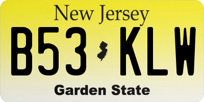 NJ license plate B53KLW