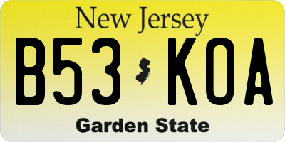 NJ license plate B53KOA
