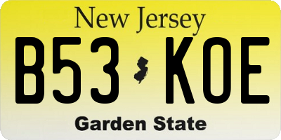NJ license plate B53KOE