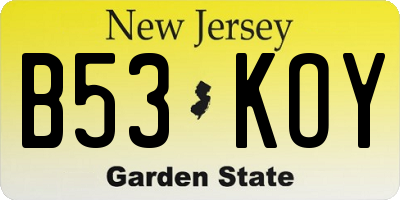 NJ license plate B53KOY