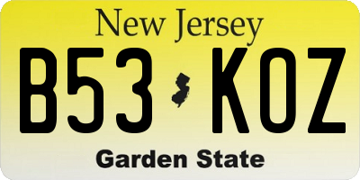 NJ license plate B53KOZ