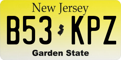 NJ license plate B53KPZ