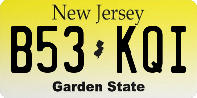 NJ license plate B53KQI