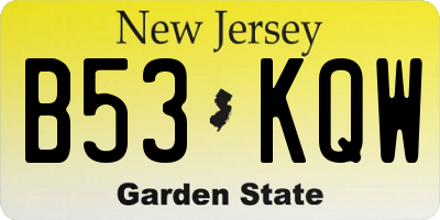 NJ license plate B53KQW