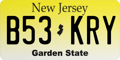 NJ license plate B53KRY