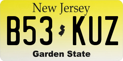 NJ license plate B53KUZ