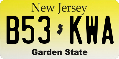 NJ license plate B53KWA