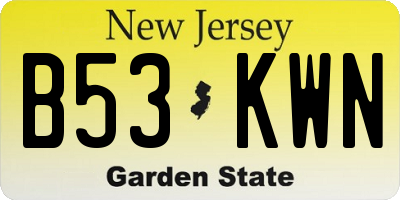 NJ license plate B53KWN