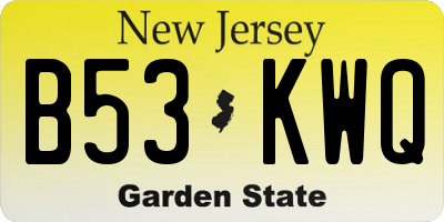 NJ license plate B53KWQ